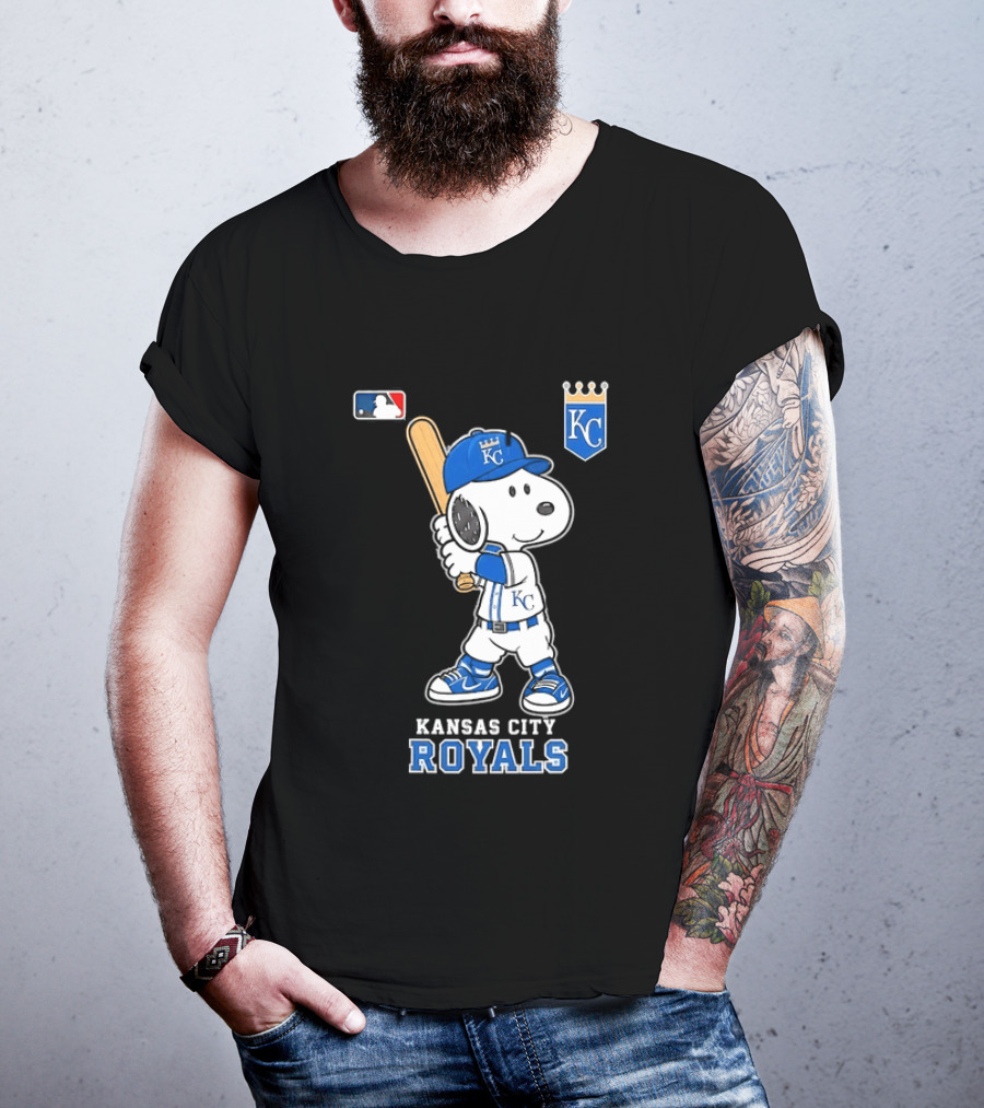 Snoopy Wearing Kansas City Royals Baseball Jersey Player MLB T-Shirt