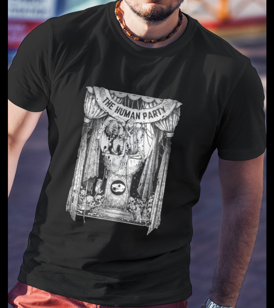 The Human Party Macabre Skeleton Dark Gothic Stage Curtain Scene T-Shirt