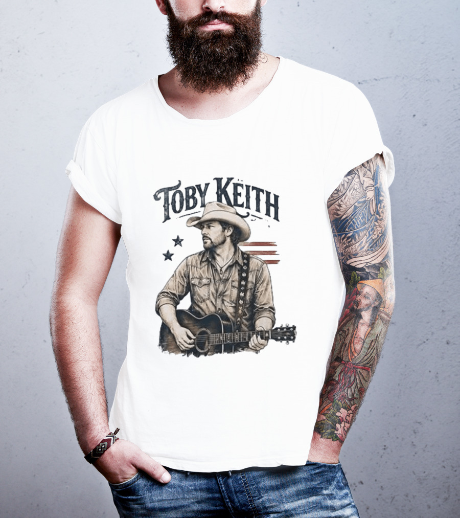 Toby Keith Raised Country Live Proud Guitar Cowboy Hat Stars Stripes T-Shirt
