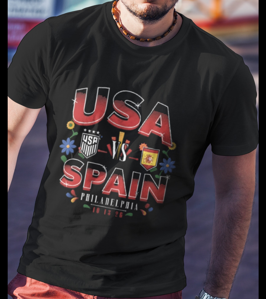 USA VS Spain Philadelphia October 18 2026 Floral Border T-Shirt