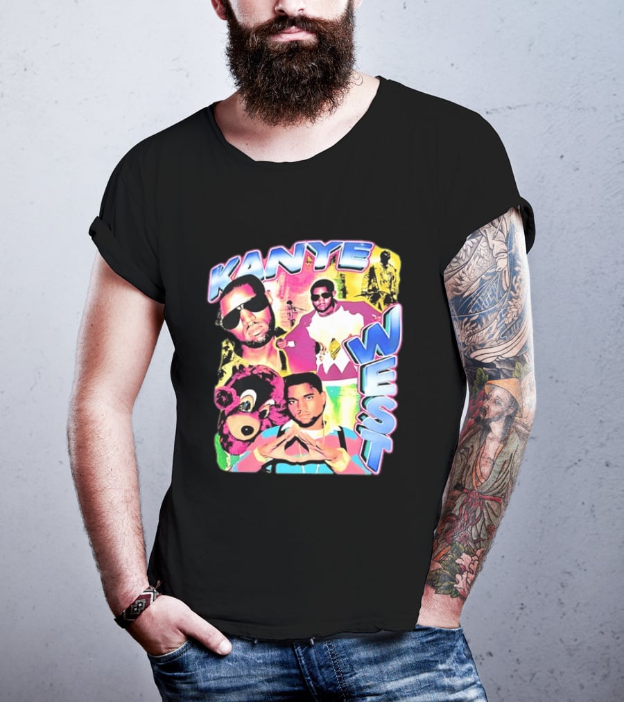 Kanye West Vintage Yeezy Bear Collage Hip Hop Rap Legend T-Shirt