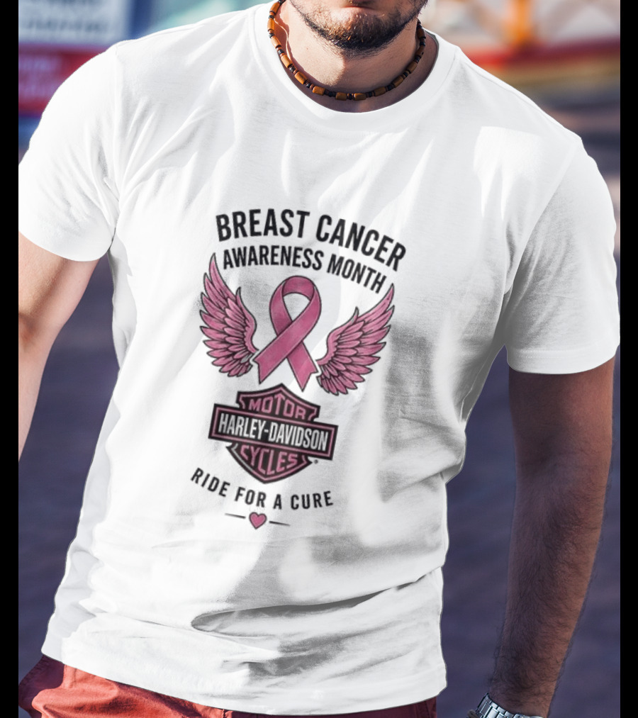 Breast Cancer Awareness Month Harley Davidson Motor Cycles Pink Ribbon Ride For A Cure T-Shirt