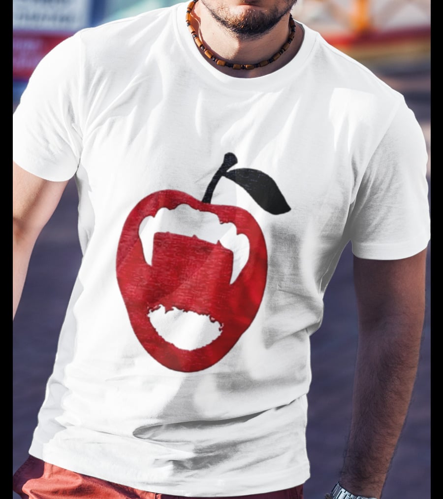 Red Apple Vampire Fangs Halloween Cutout T-Shirt