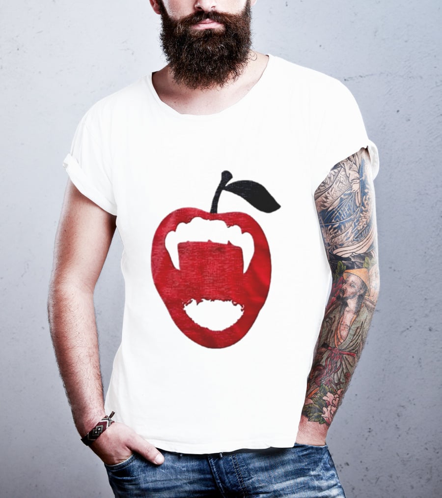 Red Apple Vampire Fangs Halloween Cutout T-Shirt