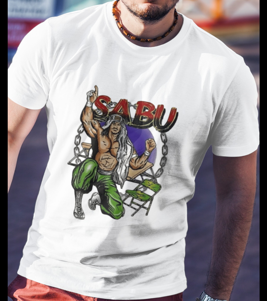 Sabu ECW Wrestling Terry Brunk Character Illustration With Chairs And Chains T-Shirt