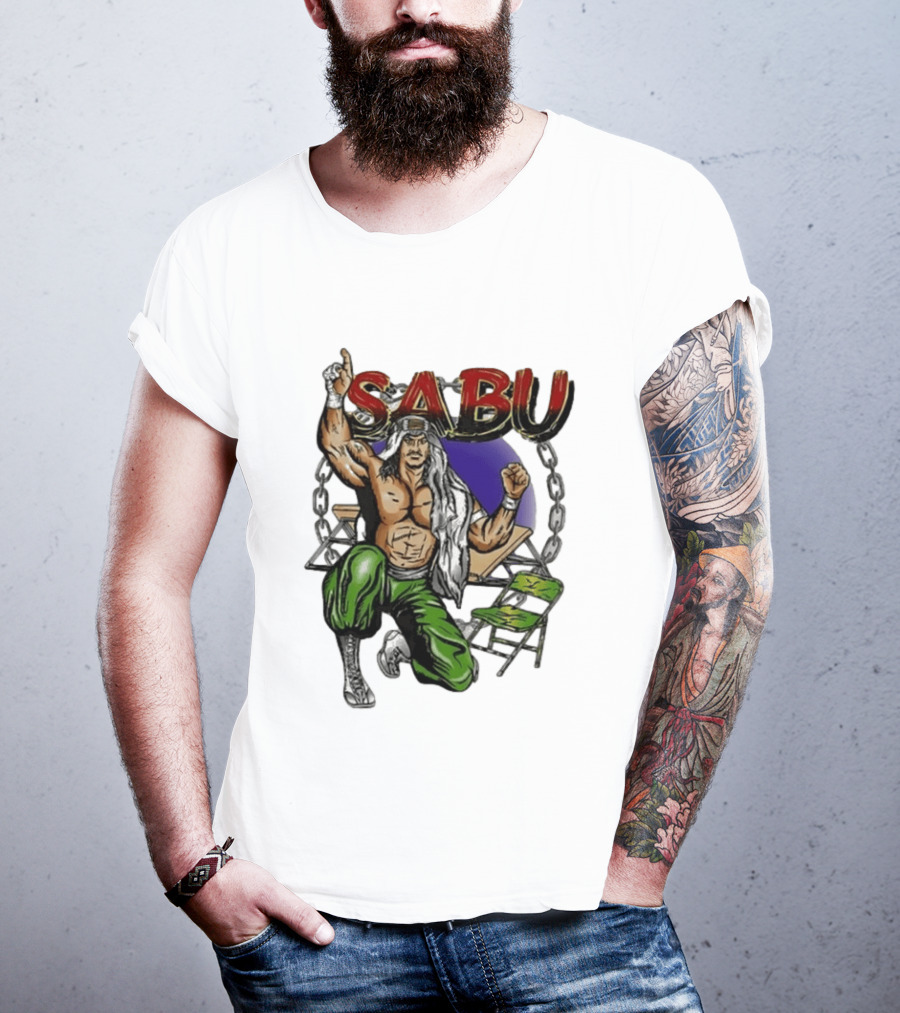 Sabu ECW Wrestling Terry Brunk Character Illustration With Chairs And Chains T-Shirt