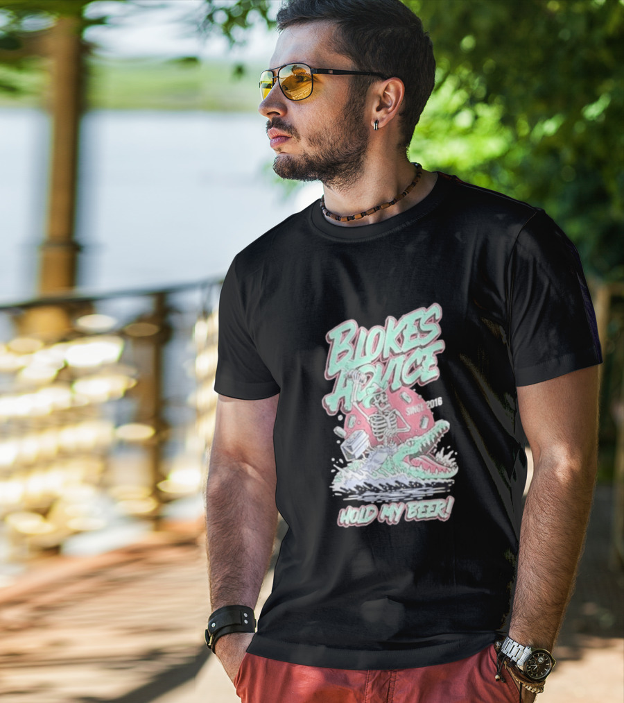 Blokes Advice Since 2016 Hold My Beer Skeleton Riding Alligator T-Shirt