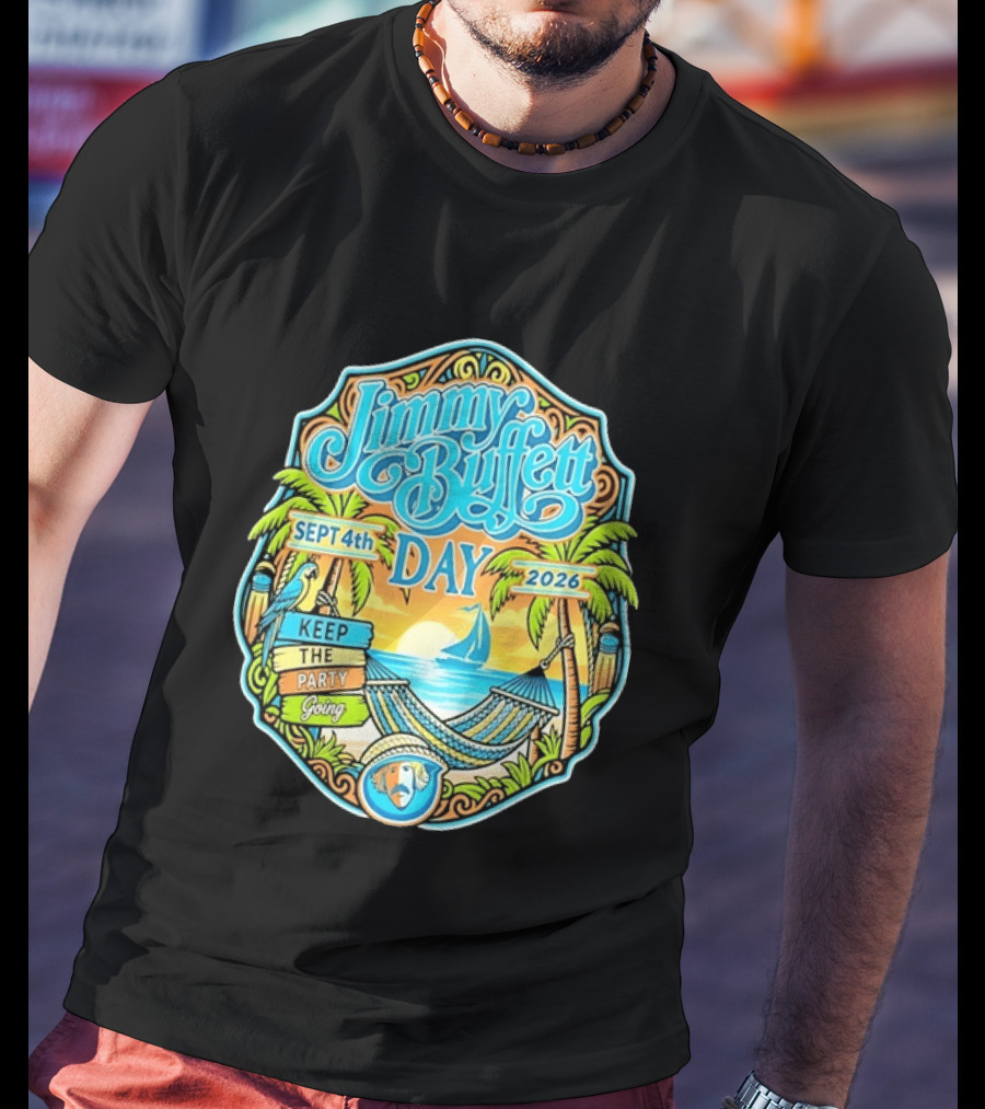 Jimmy Buffett Day Sept 4th 2026 Keep The Party Going Tropical Beach Hammock Scene T-Shirt