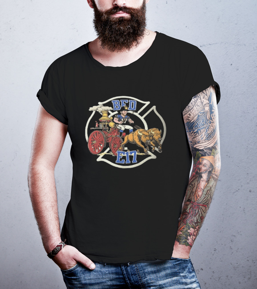 Josh Allen BFD E17 Firefighter Cartoon Driving Bison Engine 17 T-Shirt