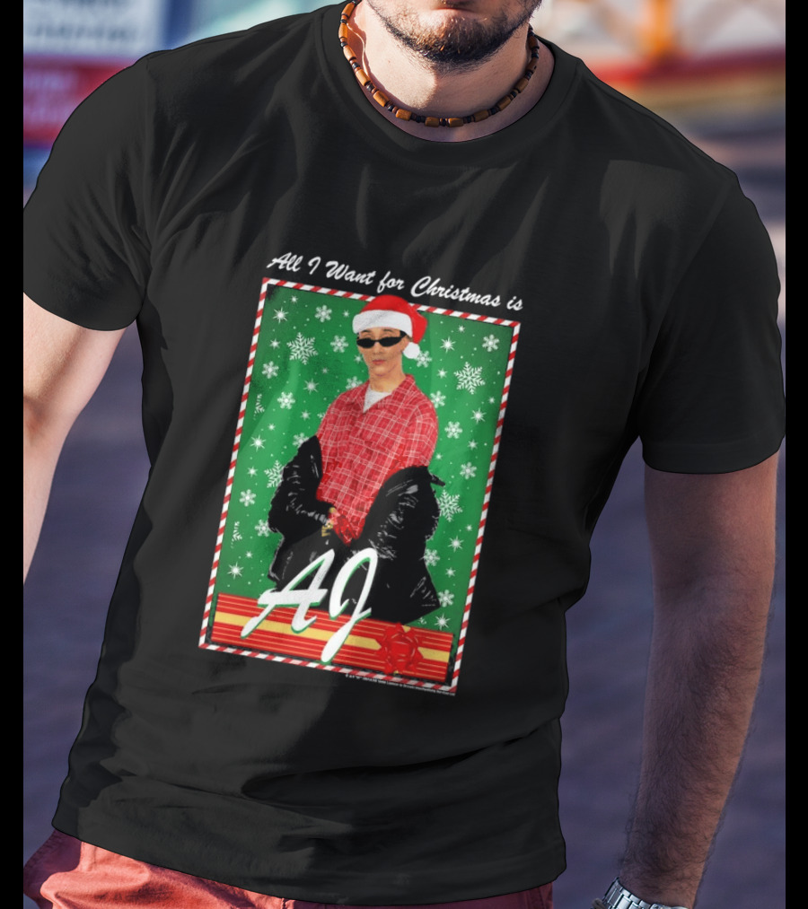 Backstreet Boys AJ All I Want For Christmas Santa Hat Snowflakes Junior T-Shirt