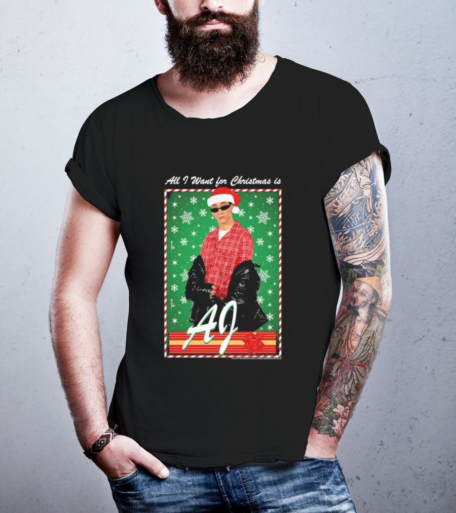 Backstreet Boys AJ All I Want For Christmas Santa Hat Snowflakes Junior T-Shirt