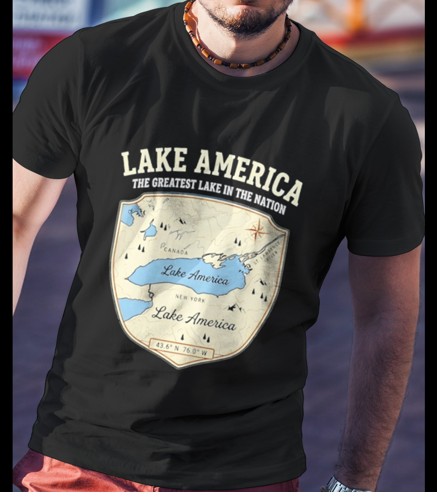 Lake America The Greatest Lake In The Nation Map Compass Cream T-Shirt