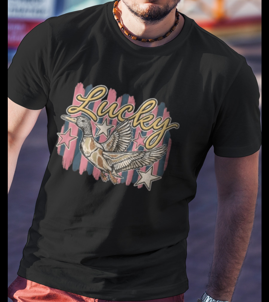 Lucky Duck Stars Pink And Blue Stripes T-Shirt