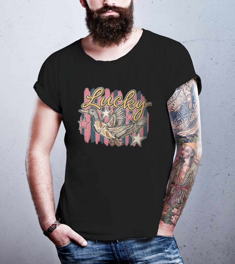 Lucky Duck Stars Pink And Blue Stripes T-Shirt