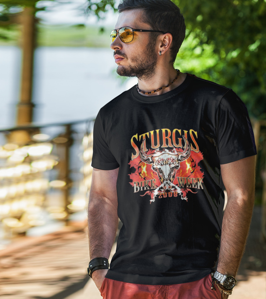 Sturgis Bike Week 2008 Flaming Bull Skull T-Shirt