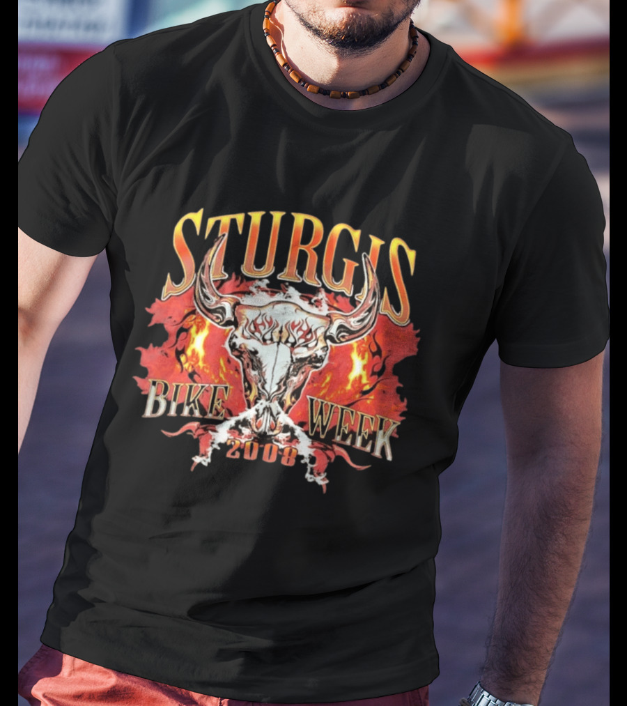Sturgis Bike Week 2008 Flaming Bull Skull T-Shirt