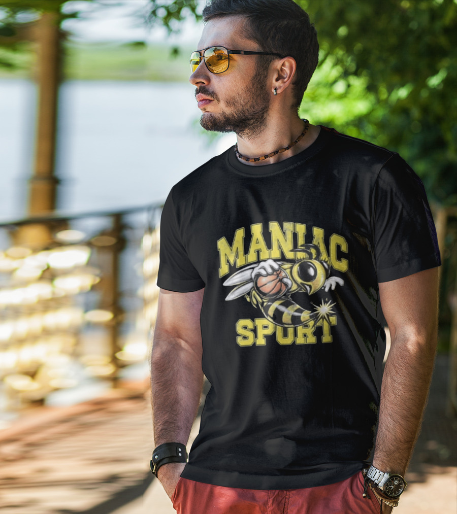 Maniac Sport Cartoon Hornet With Basketball Explosion T-Shirt