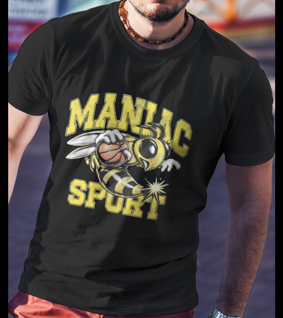 Maniac Sport Cartoon Hornet With Basketball Explosion T-Shirt