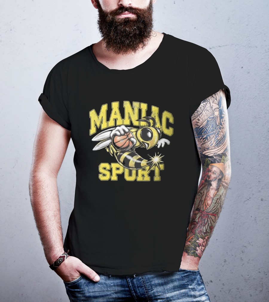 Maniac Sport Cartoon Hornet With Basketball Explosion T-Shirt
