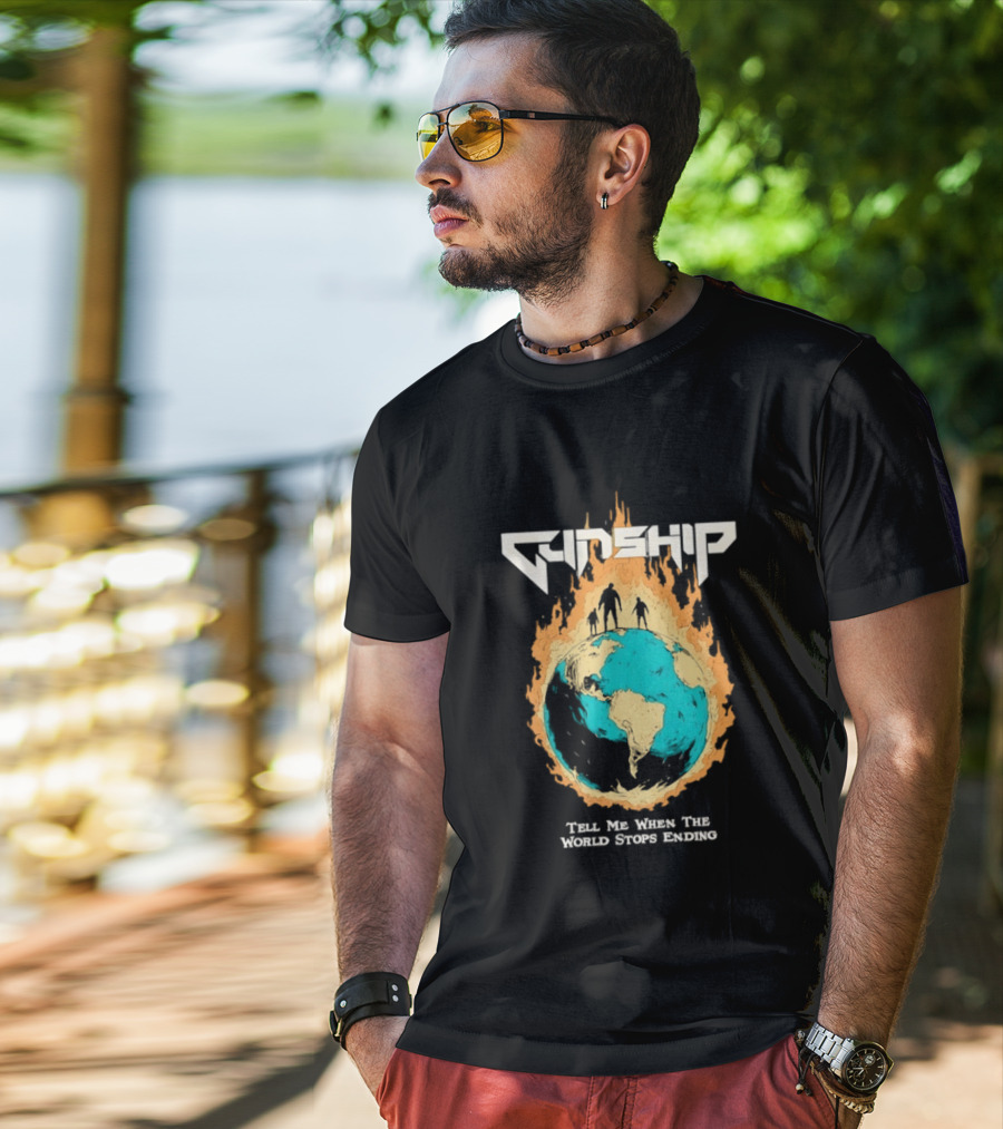 Gunship Tell Me When The World Stops Ending Flaming Earth T-Shirt