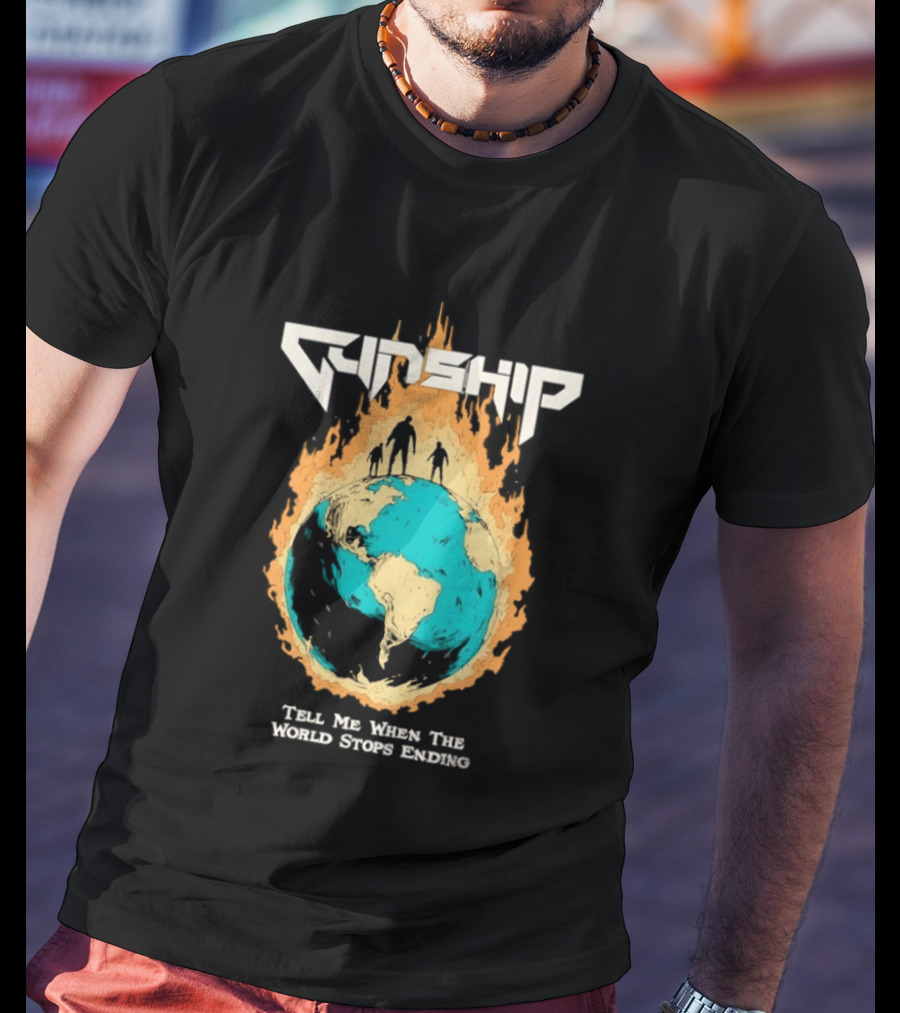 Gunship Tell Me When The World Stops Ending Flaming Earth T-Shirt