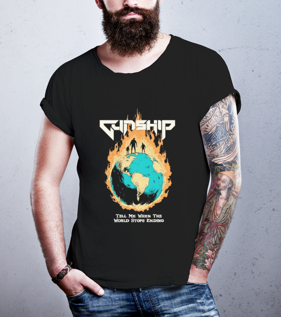 Gunship Tell Me When The World Stops Ending Flaming Earth T-Shirt