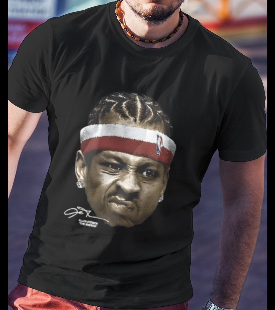 Allen Iverson Grimacing Face NBA Headband Earrings The Answer Signature T-Shirt
