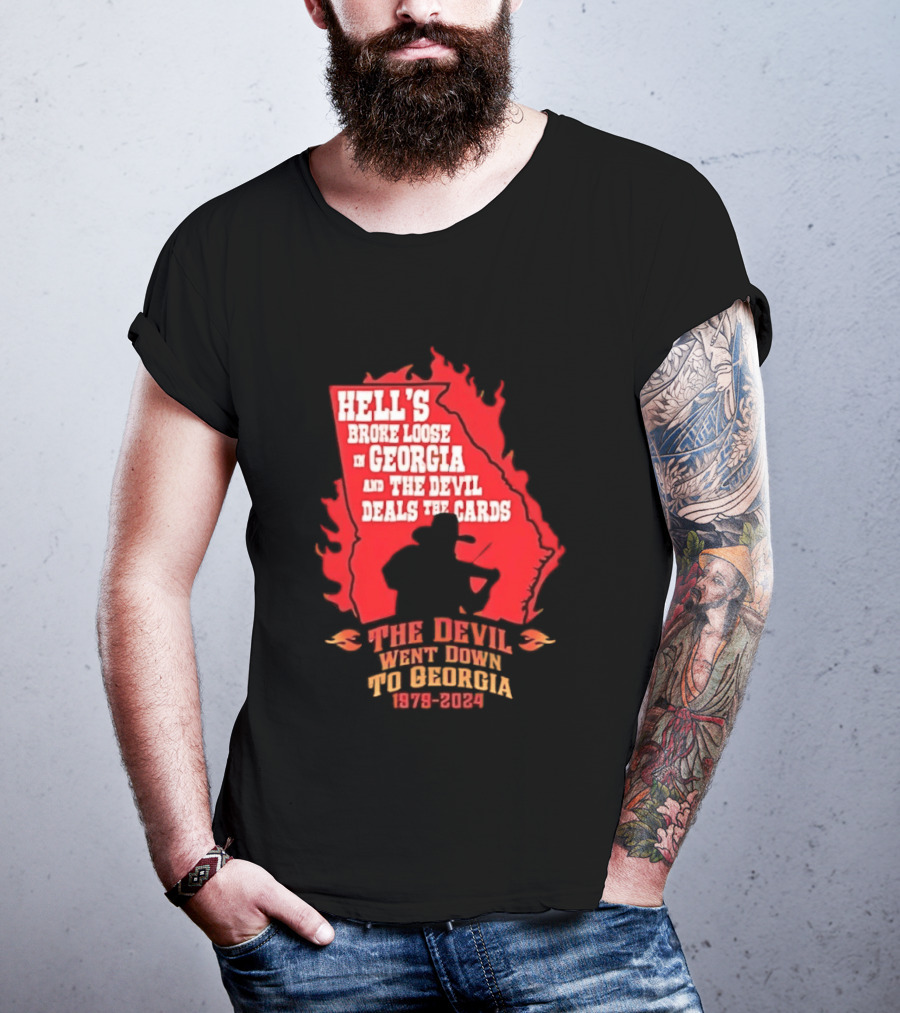 Hell's Broke Loose In Georgia The Devil Went Down To Georgia 1979 2024 And The Devil Deals The Cards T-Shirt