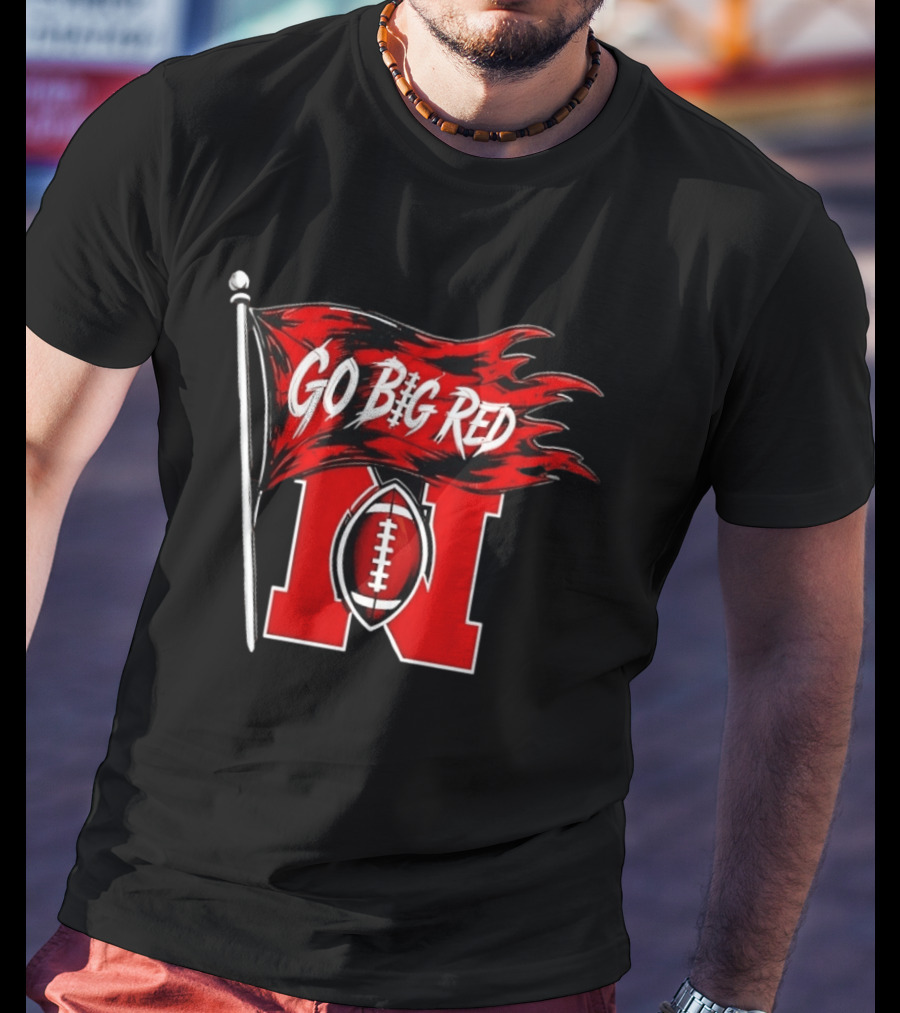 Nebraska Cornhuskers Go Big Red Football Flag T-Shirt