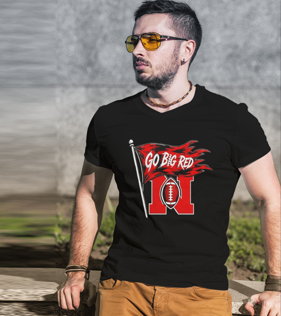 Nebraska Cornhuskers Go Big Red Football Flag T-Shirt