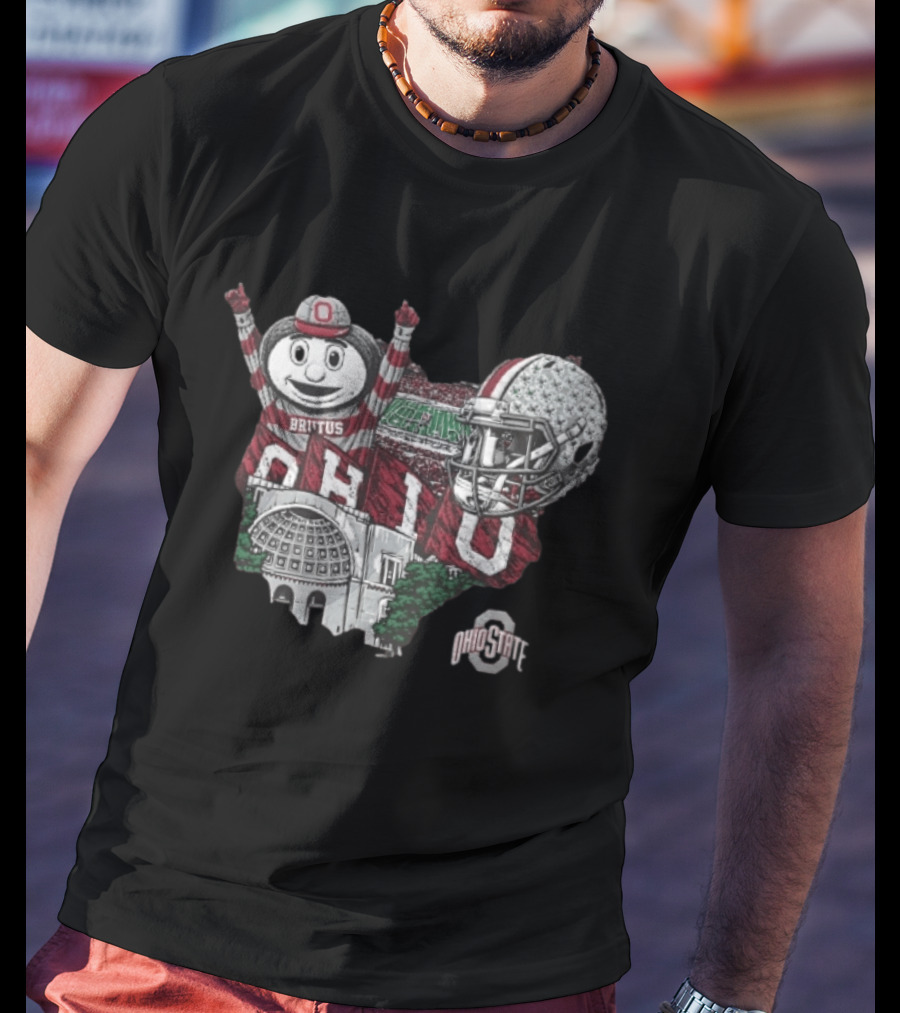 Ohio State Buckeyes Brutus Ohio Map Helmet Stadium T-Shirt