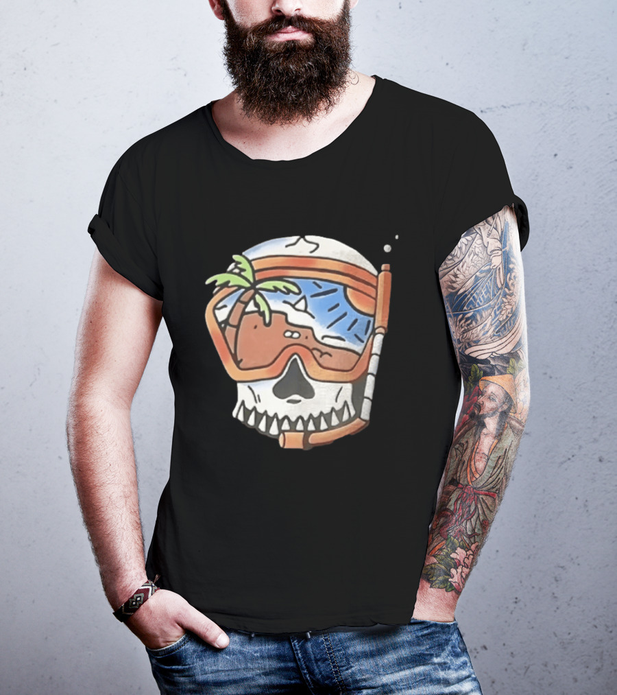 Tropical Island Snorkel Skull Beach Ocean Vacation Summer Fun T-Shirt