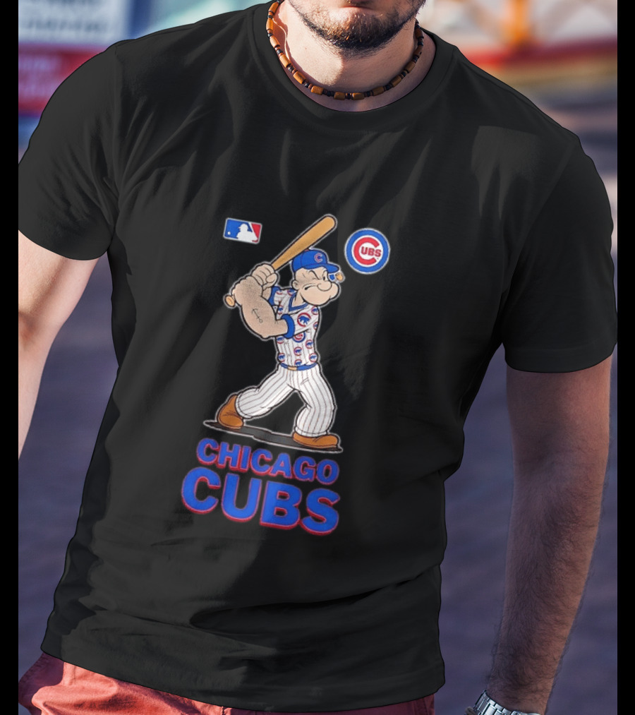 MLB Popeye Chicago Cubs Cartoon Character Baseball Batting MLB T-Shirt