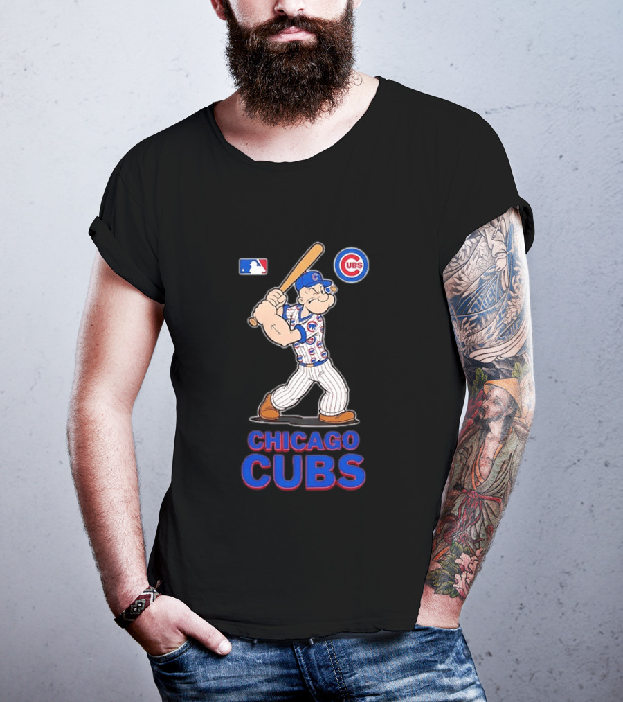 MLB Popeye Chicago Cubs Cartoon Character Baseball Batting MLB T-Shirt