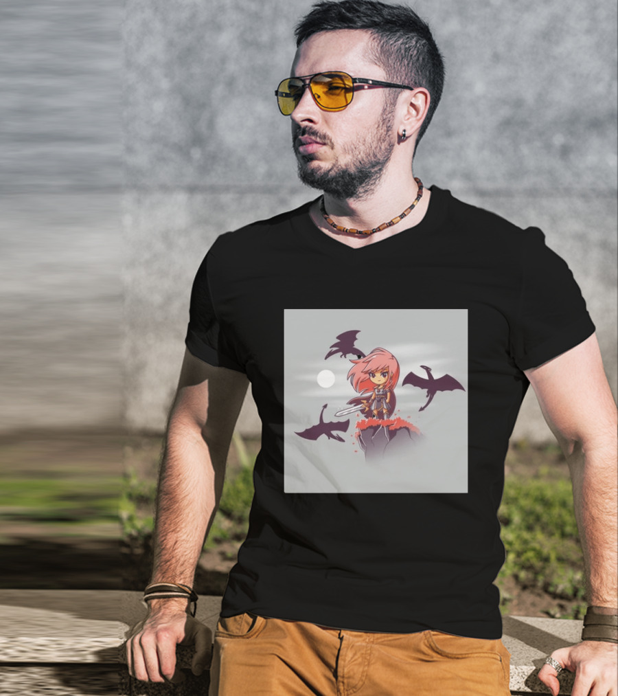 Princesse Guerrière Nerdy Anime Warrior With Sword And Dragons T-Shirt