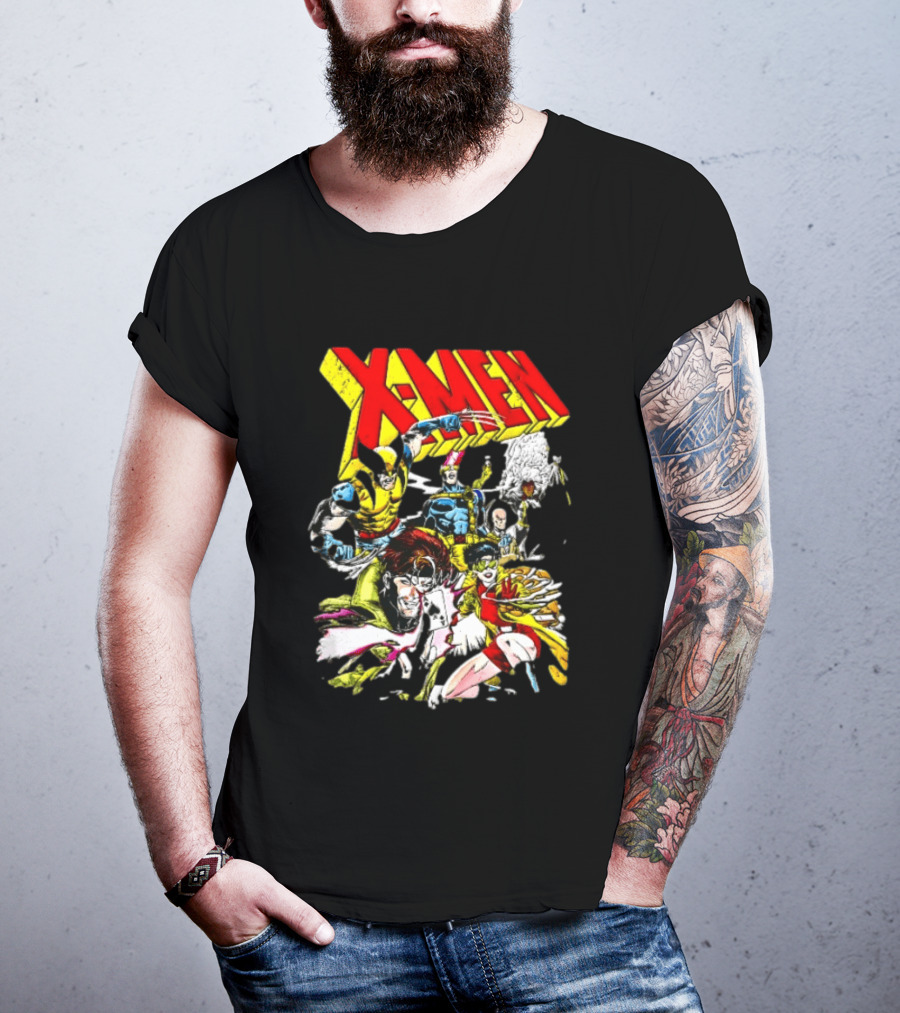 X Men Wolverine Gambit Jubilee Cyclops Storm Classic Comic Characters Distressed T-Shirt