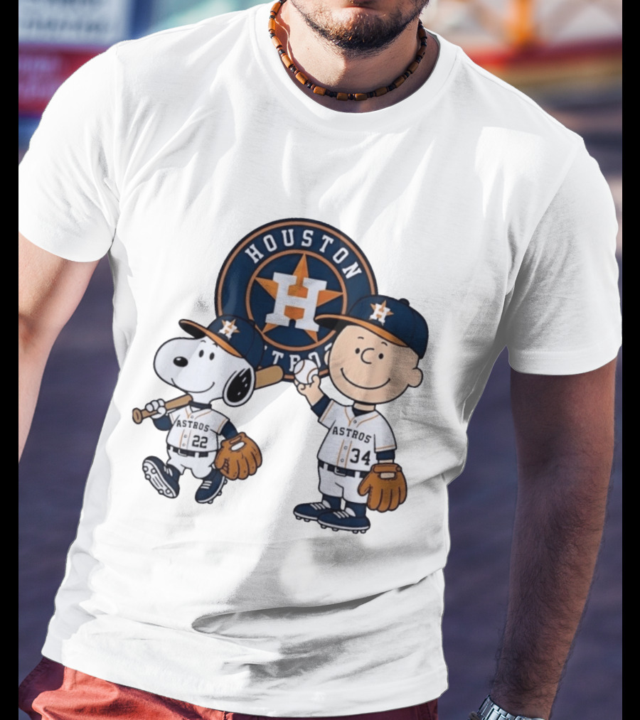 Houston Astros Snoopy Charlie Brown Baseball Player Characters T-Shirt