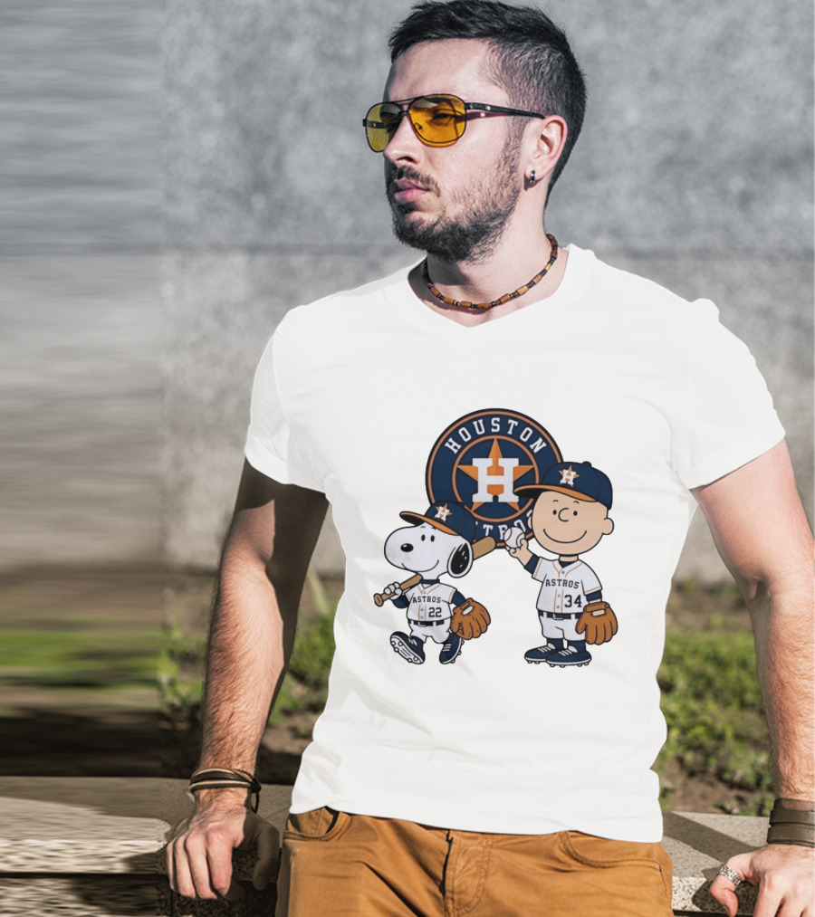Houston Astros Snoopy Charlie Brown Baseball Player Characters T-Shirt