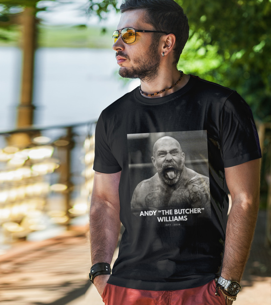 Andy The Butcher Williams 1977 2026 Tattooed Beard Black And White Image T-Shirt