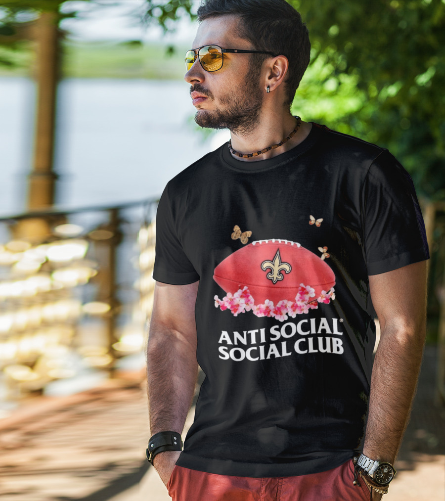 Anti Social Social Club New Orleans Saints Football Fleur De Lis Floral Butterflies T-Shirt
