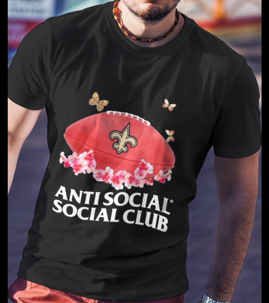 Anti Social Social Club New Orleans Saints Football Fleur De Lis Floral Butterflies T-Shirt