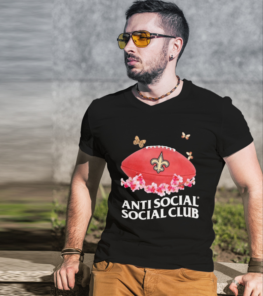 Anti Social Social Club New Orleans Saints Football Fleur De Lis Floral Butterflies T-Shirt