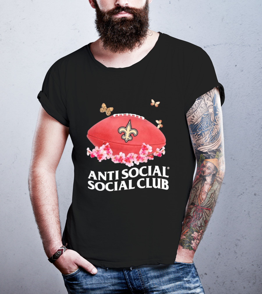 Anti Social Social Club New Orleans Saints Football Fleur De Lis Floral Butterflies T-Shirt