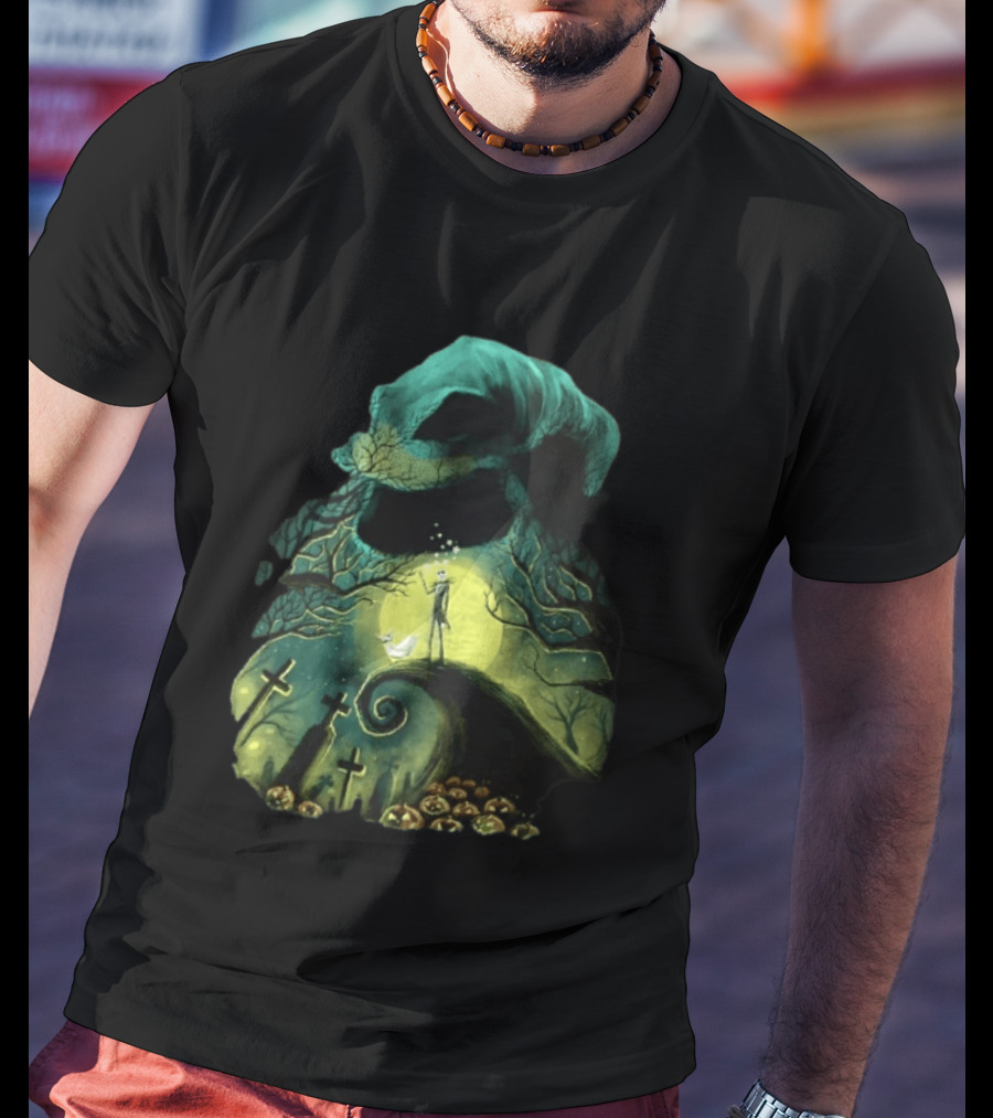 The Nightmare Before Christmas Jack Skellington Zero Oogie Boogie Moonlit Scene T-Shirt