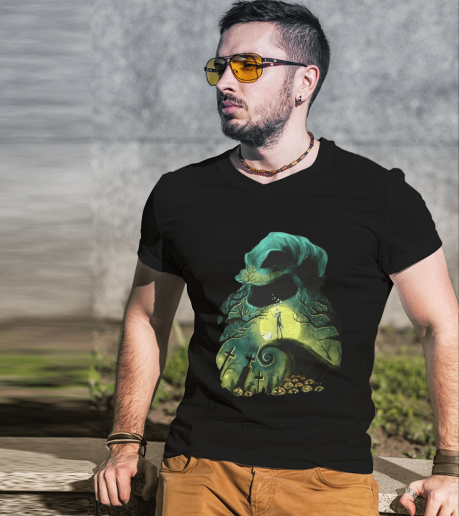 The Nightmare Before Christmas Jack Skellington Zero Oogie Boogie Moonlit Scene T-Shirt