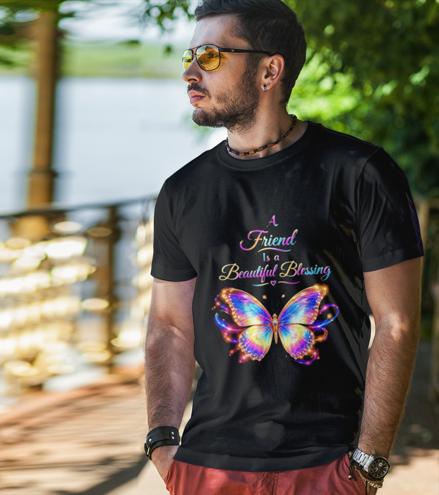 Butterfly A Friend Is A Beautiful Blessing Rainbow T-Shirt