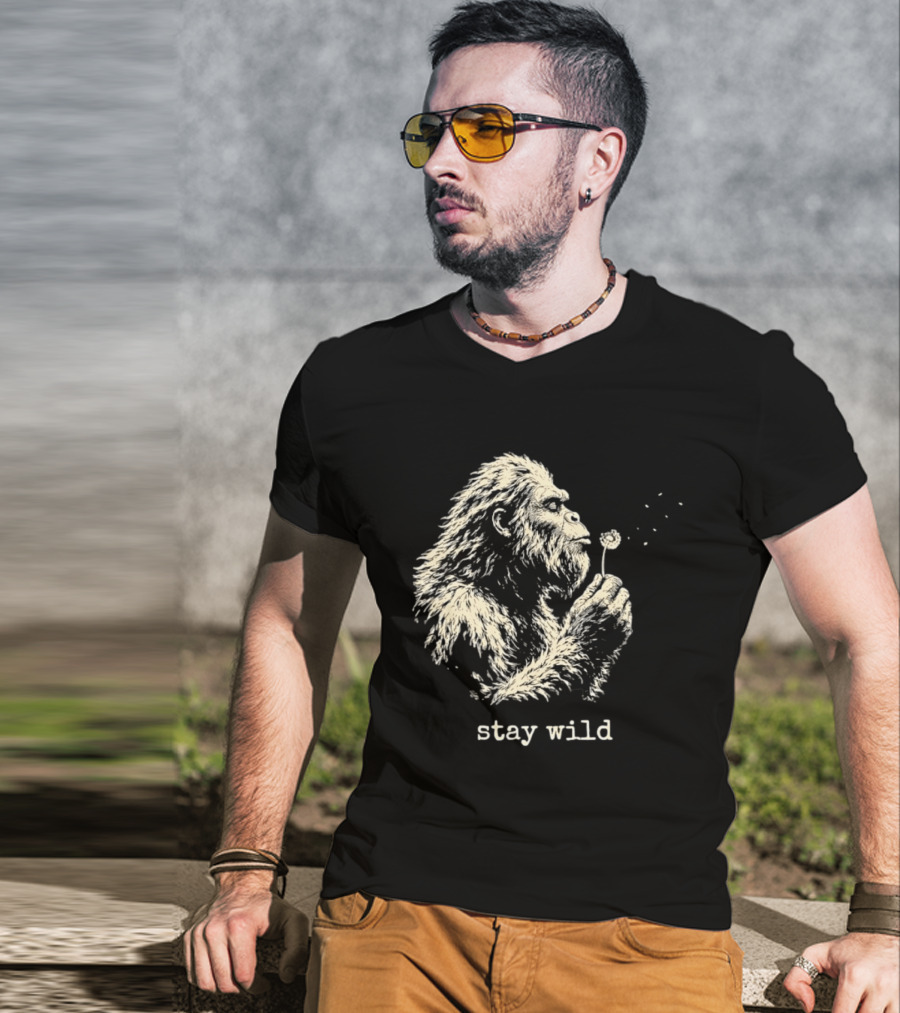 Stay Wild Bigfoot Blowing Dandelion Seeds T-Shirt
