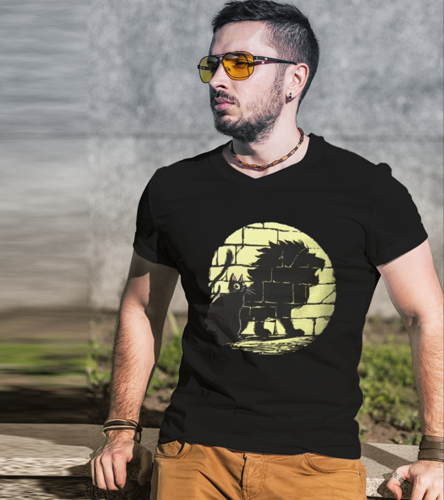 Lion Shadow Black Cat Courageous Kitten Moon T-Shirt