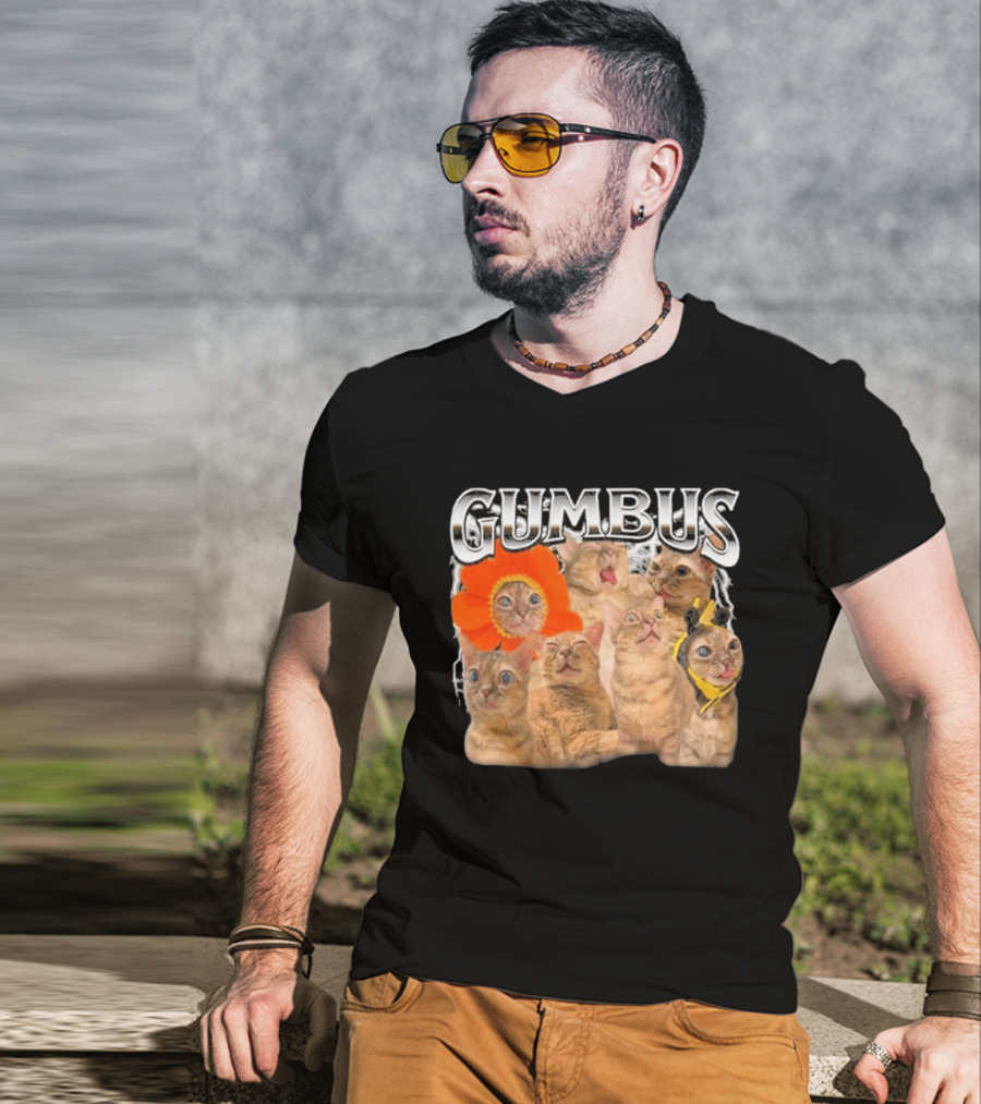 GUMBUS Funny Cat Faces With Flower And Bee Outfits T-Shirt
