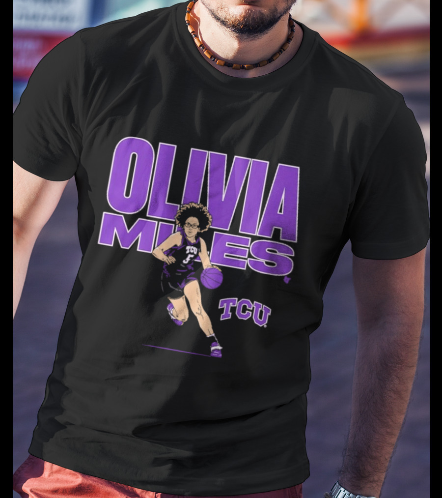 TCU Basketball Olivia Miles Name Pose Purple And White Basketball Player T-Shirt